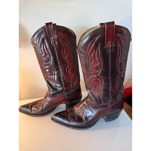 Men's Vintage Burgundy Cowboy Boots (made in Texas), Size 10B
